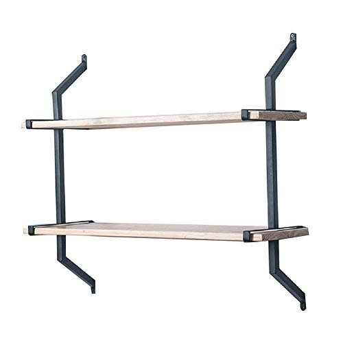 PIBM Stylish Simplicity Shelf Wall Mounted Floating Rack Shelves Simple Iron Art Solid Wood Bedroom Bookshelf Living Room Bearing Strong,2 Colours,4 Sizes, Black Border , 80x26x104cm