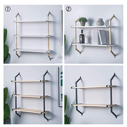 PIBM Stylish Simplicity Shelf Wall Mounted Floating Rack Shelves Simple Iron Art Solid Wood Bedroom Bookshelf Living Room Bearing Strong,2 Colours,4 Sizes, Black Border , 80x26x104cm