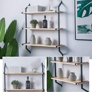 PIBM Stylish Simplicity Shelf Wall Mounted Floating Rack Shelves Simple Iron Art Solid Wood Bedroom Bookshelf Living Room Bearing Strong,2 Colours,4 Sizes, Black Border , 80x26x104cm