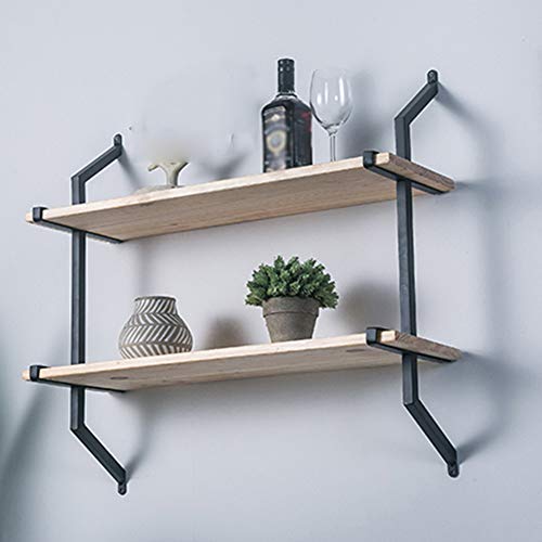 PIBM Stylish Simplicity Shelf Wall Mounted Floating Rack Shelves Simple Iron Art Solid Wood Bedroom Bookshelf Living Room Bearing Strong,2 Colours,4 Sizes, Black Border , 80x26x104cm