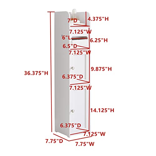 Kings Brand Furniture - Small Bathroom Storage Cabinet with 2 Doors & 3 Shelves, Toilet Paper Storage Stand, White
