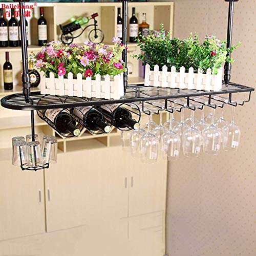PIBM Stylish Simplicity Wine Rack Wine Rack Adjustable Height, Ceiling Mounted Hanging Wine Bottle Holder Metal Iron Wine Glass Holder High Cup Holder Wine Rack Wall Hanging, White , 100*25CM
