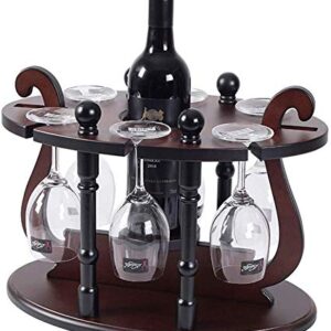 PIBM Stylish Simplicity Wine Racks Free Standing Wine Glass Holder，Round Ding，Solid Wood Creative Wine Display with 6 Glass Rack Amp; 1 Bottle Holder for Bar Wine Cellar Wine Cooler Etc（40X26X32Cm）