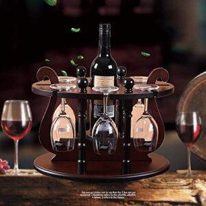 PIBM Stylish Simplicity Wine Racks Free Standing Wine Glass Holder，Round Ding，Solid Wood Creative Wine Display with 6 Glass Rack Amp; 1 Bottle Holder for Bar Wine Cellar Wine Cooler Etc（40X26X32Cm）