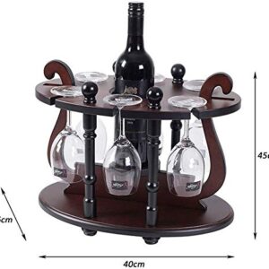 PIBM Stylish Simplicity Wine Racks Free Standing Wine Glass Holder，Round Ding，Solid Wood Creative Wine Display with 6 Glass Rack Amp; 1 Bottle Holder for Bar Wine Cellar Wine Cooler Etc（40X26X32Cm）