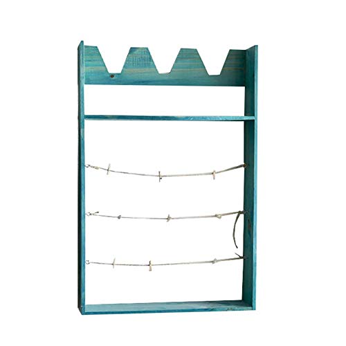 PIBM Stylish Simplicity Shelf Wall Mounted Floating Rack Shelves American Style Solid Wood Photo Retro Multifunction Message Wall Green Plant, Blue , 40X8.5X60CM