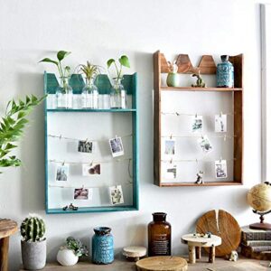 PIBM Stylish Simplicity Shelf Wall Mounted Floating Rack Shelves American Style Solid Wood Photo Retro Multifunction Message Wall Green Plant, Blue , 40X8.5X60CM