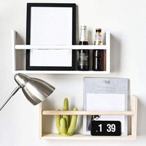 PIBM Stylish Simplicity Shelf Wall Mounted Floating Rack Solid Wood Storage Display Decoration Household,3 Colors, White , 45x9x20cm