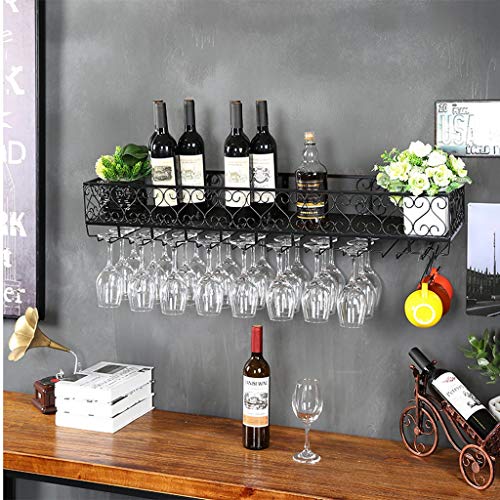 PIBM Stylish Simplicity Wine Shelf European Wrought Iron Hanging Wine Rack, Creative Wall Hanging Wine Rack, Black , 60CM