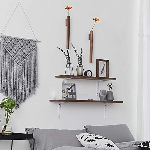 PIBM Stylish Simplicity Shelf Wall Mounted Floating Rack Shelves Iron Bracket Solid Wood Multifunction Living Room Study Simple Easy to Clean,3 Sizes, Brown , 40x20x20cm