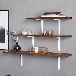 PIBM Stylish Simplicity Shelf Wall Mounted Floating Rack Shelves Iron Bracket Solid Wood Multifunction Living Room Study Simple Easy to Clean,3 Sizes, Brown , 40x20x20cm