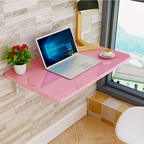 PIBM Stylish Simplicity Shelf Wall Mounted Floating Rack Shelves Foldable Dining Table Bookshelf Computer Desk Solid Wood Metal Bracket Smooth,12 Sizes,5 Colors, Pink , 100x50cm