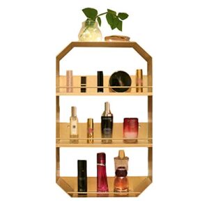 pibm stylish simplicity shelf wall mounted floating rack shelves bathroom cosmetic iron art storage toiletries multifunction storage,3 layers,3 sizes, gold , 30x8x50cm