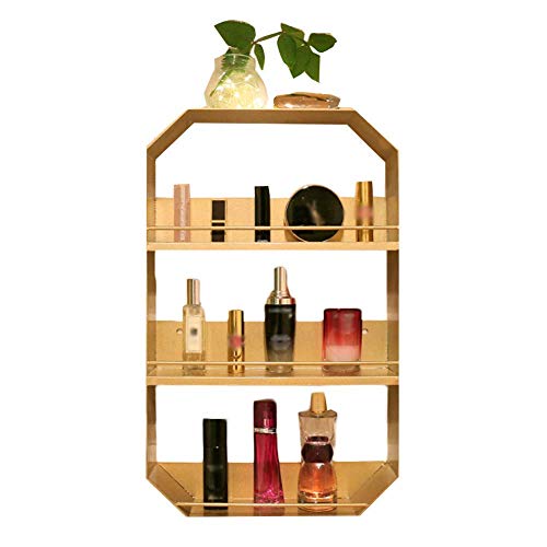 PIBM Stylish Simplicity Shelf Wall Mounted Floating Rack Shelves Bathroom Cosmetic Iron Art Storage Toiletries Multifunction Storage,3 Layers,3 Sizes, Gold , 30x8x50cm