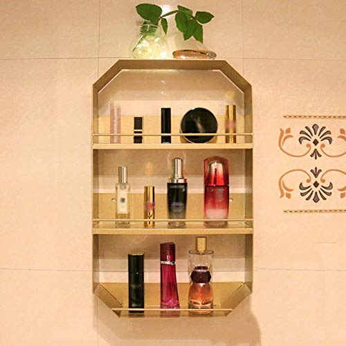 PIBM Stylish Simplicity Shelf Wall Mounted Floating Rack Shelves Bathroom Cosmetic Iron Art Storage Toiletries Multifunction Storage,3 Layers,3 Sizes, Gold , 30x8x50cm