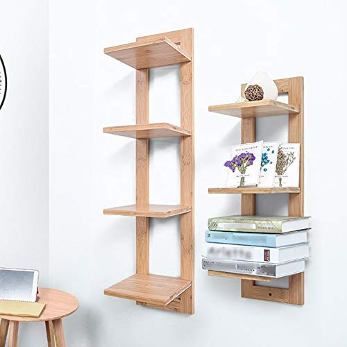 PIBM Stylish Simplicity Shelf Wall Mounted Floating Rack Wooden Solid Wood Storage Shelves Books Living Room Corner Multifunctional,3 Colors Avaliable,3 Layers / 4 Layers, Wood Color , 20X89cm