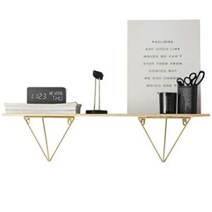 pibm stylish simplicity shelf wall mounted floating rack shelves iron art metal solid wood storage display stand triangle bracket living room restaurant,4 sizes, gold , c119x20.5x20cm