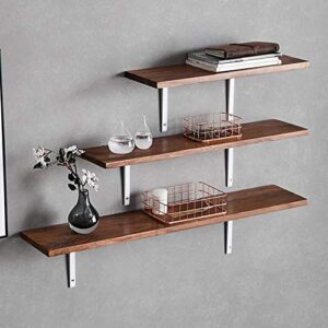 PIBM Stylish Simplicity Shelf Wall Mounted Floating Rack Shelves Iron Bracket Solid Wood Multifunction Living Room Study Simple,Thickness 2Cm,3 Sizes, Brown ,