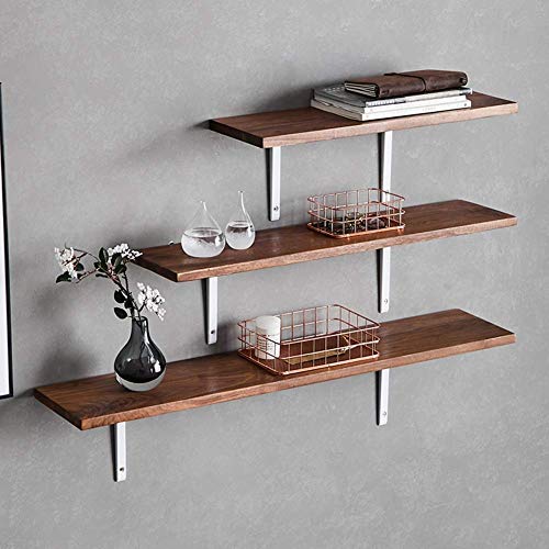 PIBM Stylish Simplicity Shelf Wall Mounted Floating Rack Shelves Iron Bracket Solid Wood Multifunction Living Room Study Simple,Thickness 2Cm,3 Sizes, Brown ,