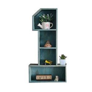pibm stylish simplicity shelf wall mounted floating rack shelves retro solid wood storage high capacity bar cafe save space,3 colors,4 grids, blue , 30x11x59cm