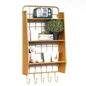 pibm stylish simplicity shelf wall mounted floating rack shelves retro iron art hook up coffee shop bar household,3 layers,3 colors, gold , 40x22x75cm
