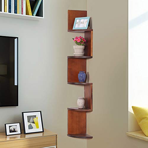 PIBM Stylish Simplicity Shelf Wall Mounted Floating Rack Shelves Corner Solid Wood Books Collection 3 Layers/ 5 Layers,8 Colors Avaliable, Walnut , 5 Layers