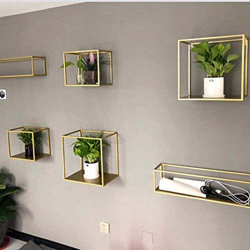 PIBM Stylish Simplicity Shelf Wall Mounted Floating Rack Shelves Iron Art Display Stand Bookshelf Cd Storage Simple Background Wall Living Room,4 Sizes, Gold , 65x16x15cm