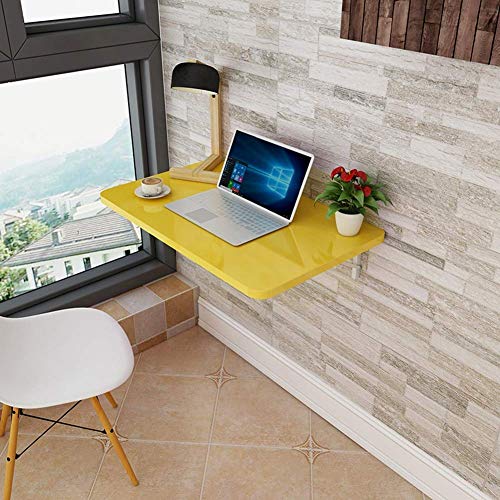 PIBM Stylish Simplicity Shelf Wall Mounted Floating Rack Shelves Foldable Computer Desk Simple Stable Save Space Bearing Strong,12 Sizes,5 Colors, Yellow , 120X50cm