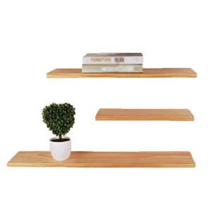 PIBM Stylish Simplicity Shelf Wall Mounted Floating Rack Shelves Solid Wood Bookshelf Storage Smooth Multifunction Living Room Kitchen,3 Colors,3 Sizes, Wood Color ,