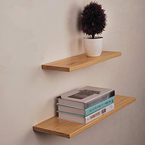 PIBM Stylish Simplicity Shelf Wall Mounted Floating Rack Shelves Solid Wood Bookshelf Storage Smooth Multifunction Living Room Kitchen,3 Colors,3 Sizes, Wood Color ,