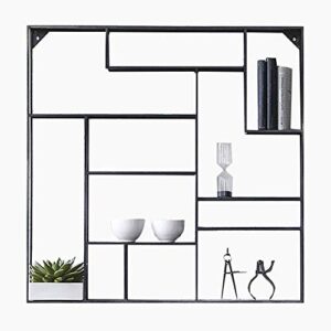 pibm stylish simplicity shelf wall mounted floating rack shelves iron art simple rectangle bookshelf display stand collection rack, black ,
