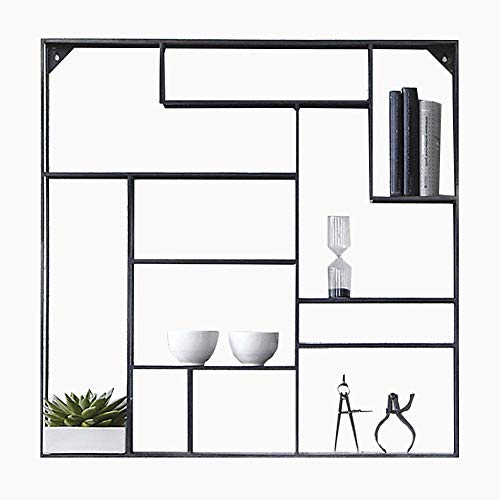 PIBM Stylish Simplicity Shelf Wall Mounted Floating Rack Shelves Iron Art Simple Rectangle Bookshelf Display Stand Collection Rack, Black ,