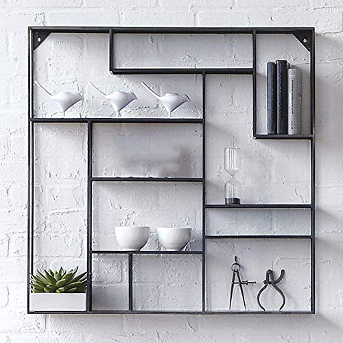 PIBM Stylish Simplicity Shelf Wall Mounted Floating Rack Shelves Iron Art Simple Rectangle Bookshelf Display Stand Collection Rack, Black ,