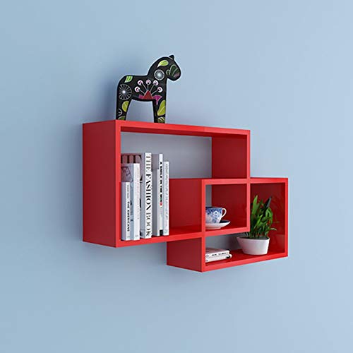 PIBM Stylish Simplicity Shelf Wall Mounted Floating Rack Wooden Background Wall Shelves Storage Wooden Living Room,Length 40Cm / 32Cm,3 Colors Avaliable, Red