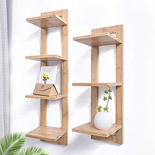 PIBM Stylish Simplicity Shelf Wall Mounted Floating Rack Wooden Solid Wood Storage Shelves Books Living Room Corner Multifunctional,3 Colors Avaliable,3 Layers / 4 Layers, Wood Color , 2piece Set