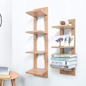 PIBM Stylish Simplicity Shelf Wall Mounted Floating Rack Wooden Solid Wood Storage Shelves Books Living Room Corner Multifunctional,3 Colors Avaliable,3 Layers / 4 Layers, Wood Color , 2piece Set