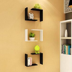 pibm stylish simplicity shelf wall mounted floating rack wooden background wall living room 6 pieces set,30x30cm,2 colors avaliable, blackwhite combination