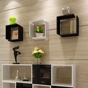 PIBM Stylish Simplicity Shelf Wall Mounted Floating Rack Wooden Background Wall Living Room 6 Pieces Set,30X30Cm,2 Colors Avaliable, Blackwhite Combination