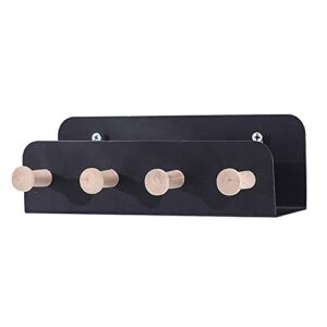 pibm stylish simplicity shelf wall mounted floating rack shelves metal wooden storage key frame coat hook,3 colors, black , 22x8x7cm