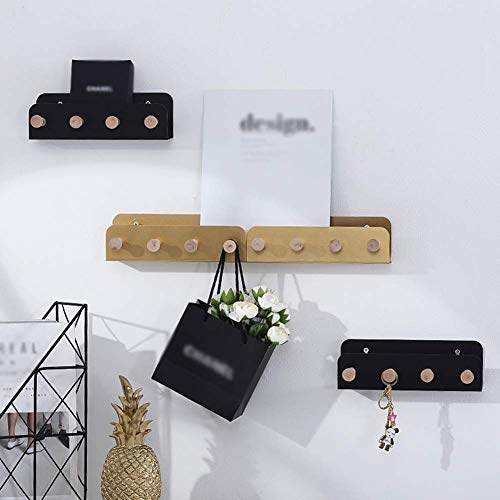 PIBM Stylish Simplicity Shelf Wall Mounted Floating Rack Shelves Metal Wooden Storage Key Frame Coat Hook,3 Colors, Black , 22x8x7cm