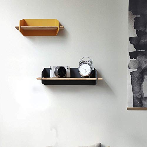 PIBM Stylish Simplicity Shelf Wall Mounted Floating Rack Shelves Iron Art Solid Wood Bookshelf Potted Plant Storage Rectangle Save Space,6 Colors,3 Sizes, Black , 20x22.5x10cm