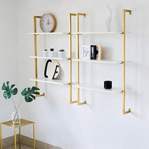 PIBM Stylish Simplicity Shelf Wall Mounted Floating Rack Shelves Solid Wood Iron Art Simple Modern Storage Bookshelf Living Room Multi-Layer,3 Sizes, Gold , B60X25X108CM