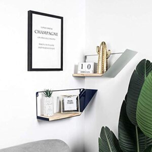 PIBM Stylish Simplicity Shelf Wall Mounted Floating Rack Shelves Metal Solid Wood Fashion Bookshelf Coffee Shop Save Space,2 Colors, Grey , 56x15x21cm