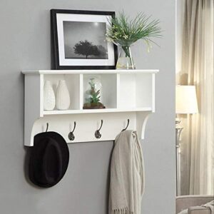 pibm stylish simplicity shelf wall mounted floating rack wooden wooden storage shelves collection 4 hooks/ 5 hooks,2 colors avaliable, white , 85x35x18cm