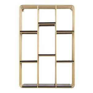 pibm stylish simplicity shelf wall mounted floating rack shelves simple rectangle iron art wooden bedroom bookshelf lattice,4 layers, gold , 60x16.5x90cm