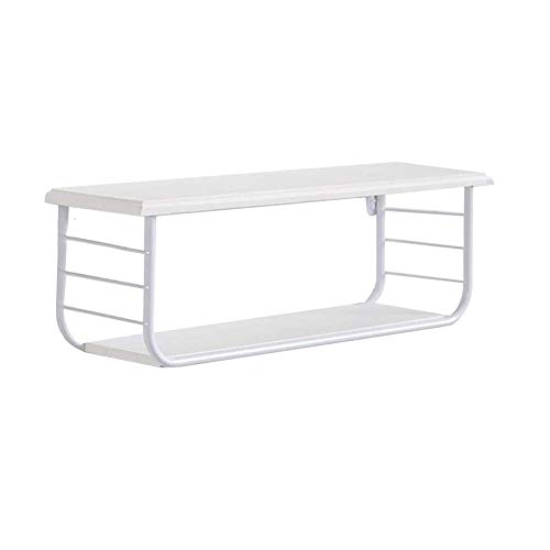 PIBM Stylish Simplicity Shelf Wall Mounted Floating Rack Shelves Iron Art Solid Wood Simple Storage Dormitory Bearing Strong,2 Colours,3 Sizes, White , 34x12x14.3cm