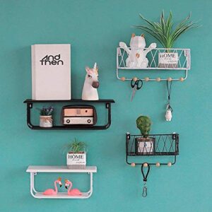 PIBM Stylish Simplicity Shelf Wall Mounted Floating Rack Shelves Iron Art Solid Wood Simple Storage Dormitory Bearing Strong,2 Colours,3 Sizes, White , 34x12x14.3cm