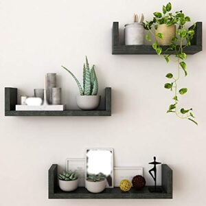 pibm stylish simplicity shelf wall mounted floating rack 3-piece set solid wood multifunction save space environmental protection,7 colors,3 sizes, black walnut