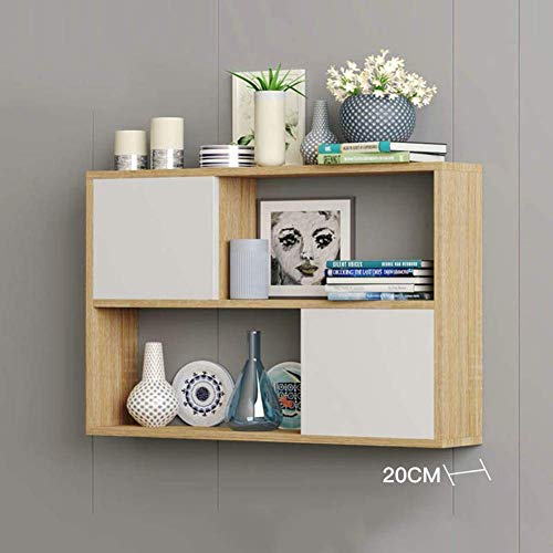 PIBM Stylish Simplicity Shelf Wall Mounted Floating Rack Shelves Solid Wood with Door Bookshelf Show Bearing Strong Living Room Bedroom - 4 Colors, b , 80x20x65cm
