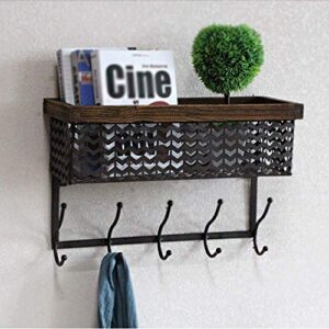 PIBM Stylish Simplicity Shelf Wall Mounted Floating Rack Shelves American Style Industrial Wind Iron Art Hook up Key Cafe Shop Storage,, 48.5x18x33cm